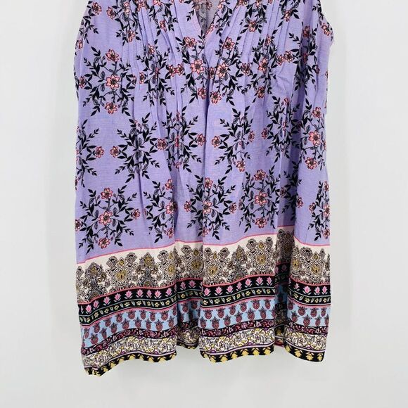 Hem & Thread Size Small Purple Boho Floral Pleated Sleeveless Blouse Top - Picture 3 of 9